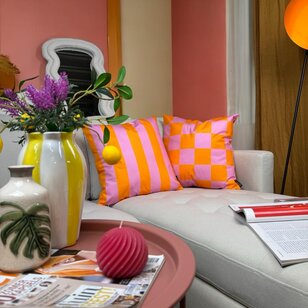 Sierkussen Streep Oranje/Roze | 45 x 45 cm | Katoen/Polyester