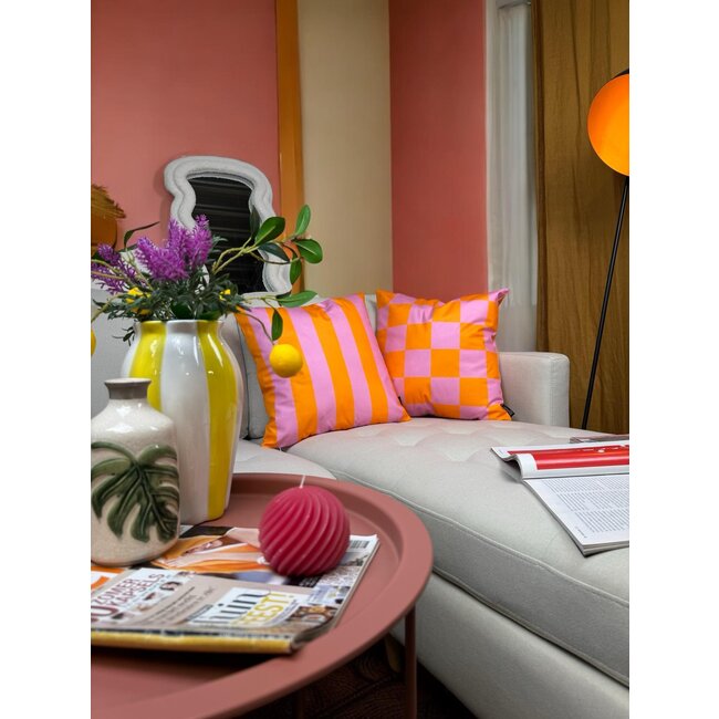 Checker Oranje/Roze Kussenhoes | 45x45 cm | Katoen/Polyester