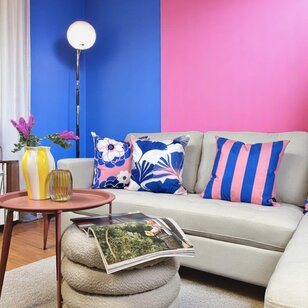 Pink Blue Flower Kussenhoes | 45x45 cm | Katoen/Polyester