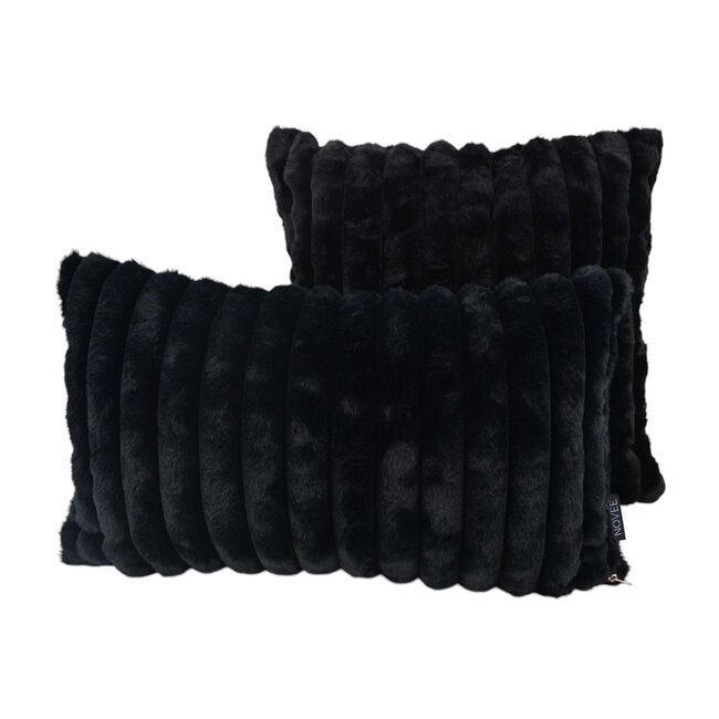 Rosie Rib Zwart Kussenhoes | 30x50 cm | Polyester
