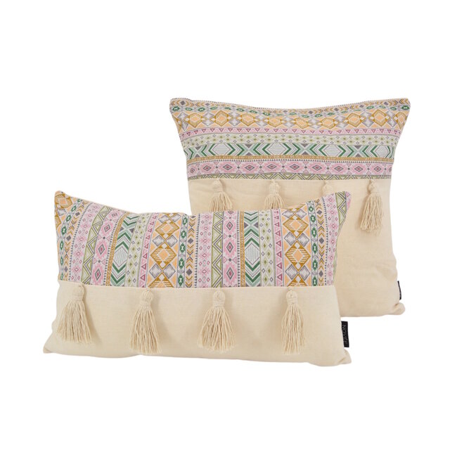 Ibiza Tassle Kissenbezug | 45x45 cm | Baumwolle/Leinen