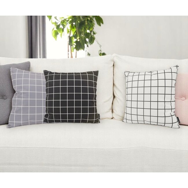 Vierkantjes Wit/Zwart Kussenhoes | 45x45 cm | Katoen/Polyester