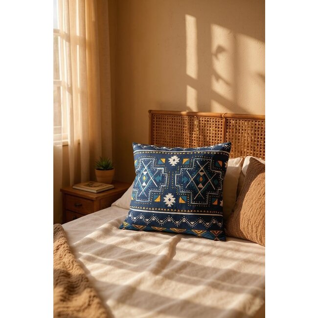 Indian Style Darkblue Kussenhoes | 45x45 cm | Katoen/Linnen