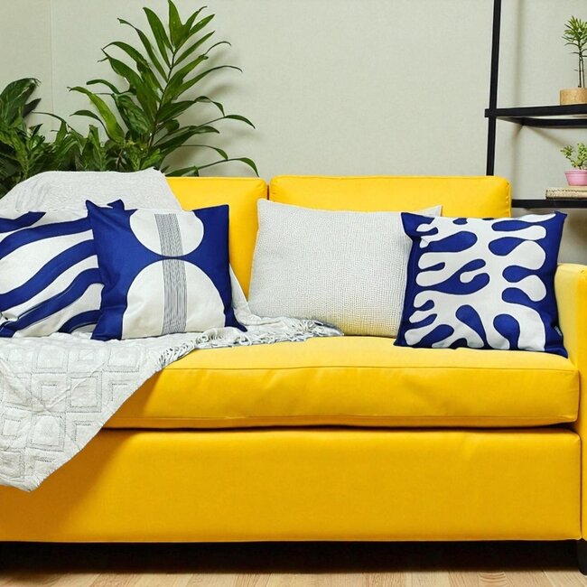 Royal Blue Abstract Kussenhoes | 45x45 cm | Katoen/Linnen