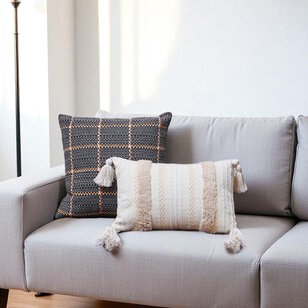 Grey/Orange Woven Kussenhoes | 45x45 cm | Polyester