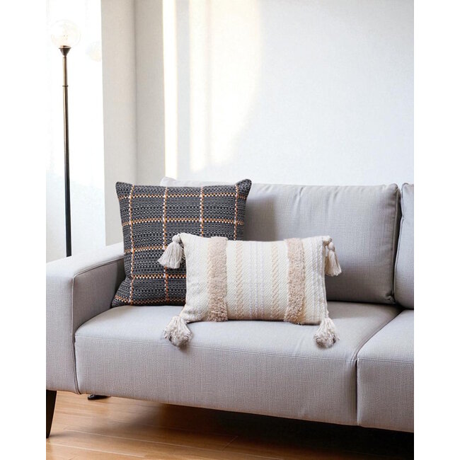 Grey / Orange Woven | 45 x 45 cm | Kussenhoes | Polyester