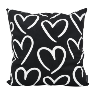 Gek op kussens! Hartjes Zwart | 45 x 45 cm | Kussenhoes | Katoen/Polyester