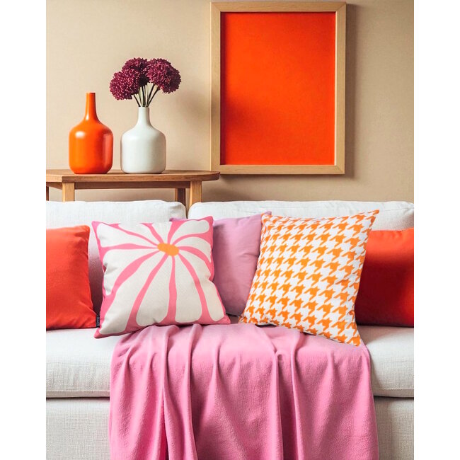 Pied-de-Poule Oranje - Outdoor Kussenhoes | 45x45 cm | Katoen
