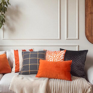 Grey/Orange Woven Kussenhoes | 45x45 cm | Polyester