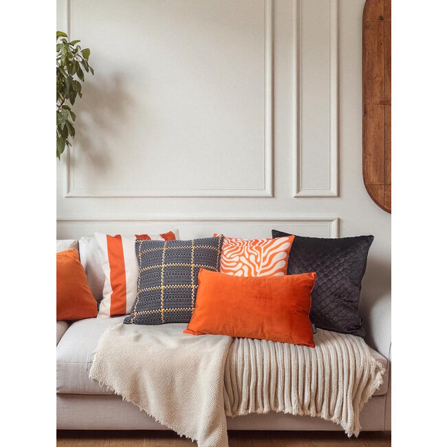 Grey/Orange Woven Kussenhoes | 45x45 cm | Polyester