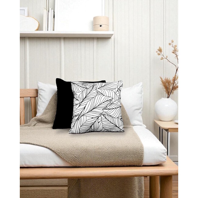 Black & White Leaves Kussenhoes | 45x45 cm | Katoen/Polyester