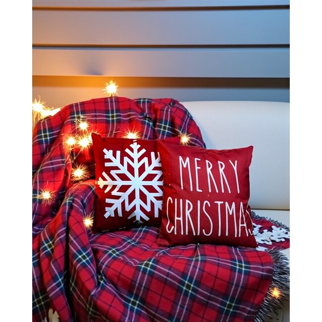 Red Snowflake | 45 x 45 cm | Kussenhoes | Katoen/Polyester