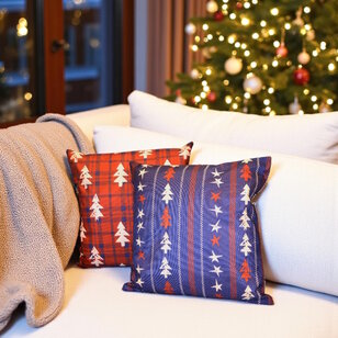 Tartan Christmas Tree Kissenbezug | 45x45 cm | Baumwolle/Leinen