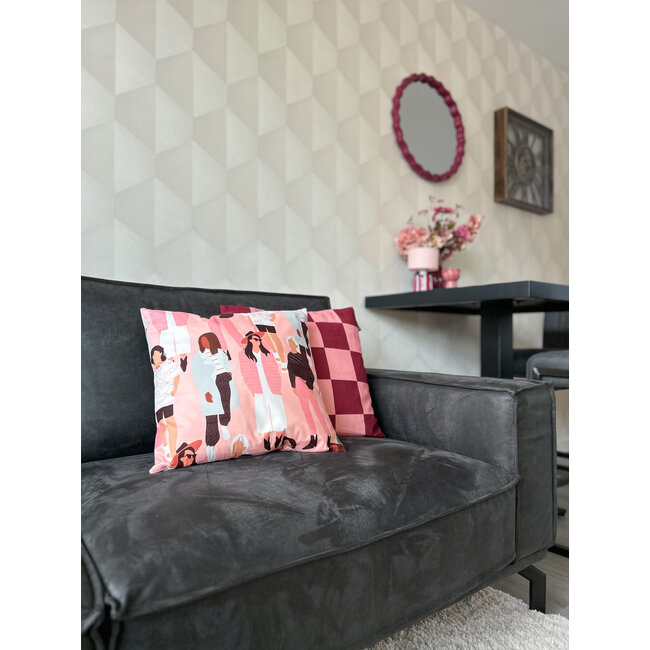 Checker Wijnrood/Oudroze Kussenhoes | 45x45 cm | Katoen/Polyester