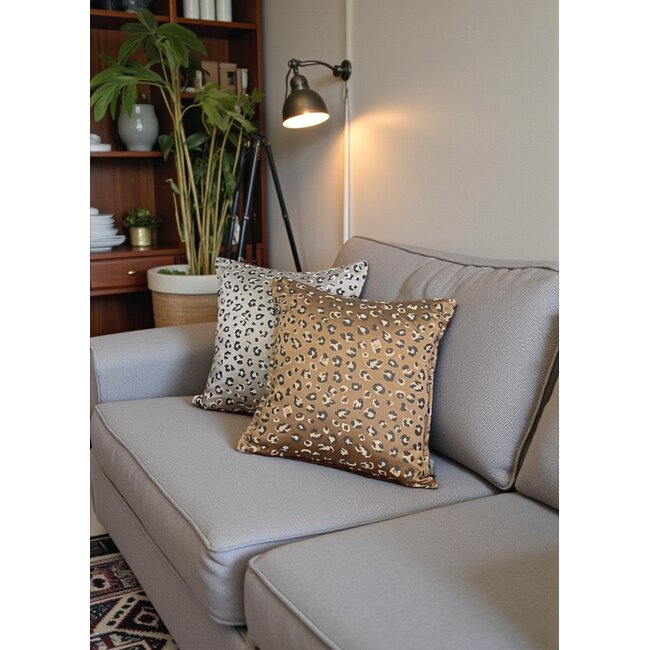 Jacquard Leopard Silver Kussenhoes | 45x45 cm | Polyester