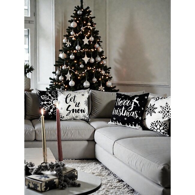 Zwart - Wit Kerst #3 Kussenhoes | 45x45 cm | Katoen/Polyester