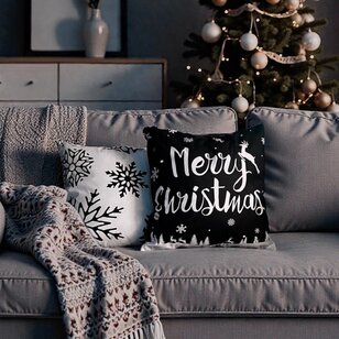 Zwart - Wit Kerst #3 Kussenhoes | 45x45 cm | Katoen/Polyester