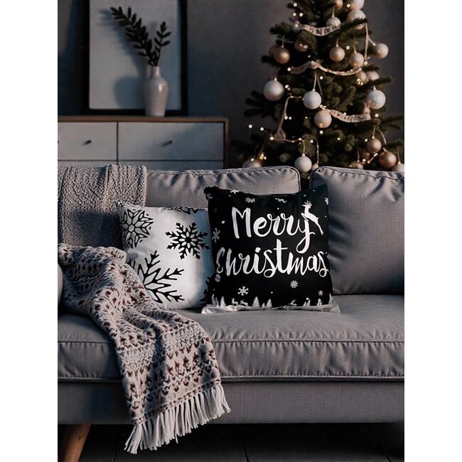 Zwart-Wit Kerst #3 | 45 x 45 cm | Kussenhoes | Katoen/Polyester
