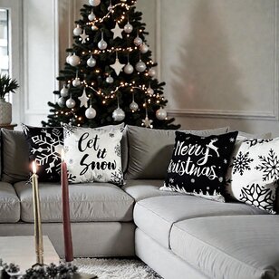 Zwart - Wit Kerst #4 Kussenhoes | 45x45 cm | Katoen/Polyester