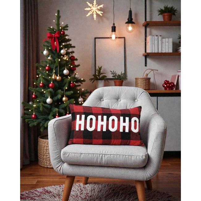 HOHO Weihnachten Karo Kissenbezug | 30x50 cm | Baumwolle