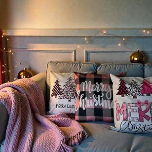 Merry Christmas - Pink #1 Kussenhoes | 45x45 cm | Katoen/Linnen