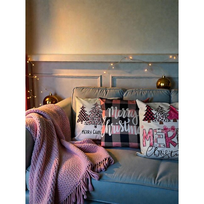 Merry Christmas - Pink #1 Kissenbezug | 45x45 cm | Baumwolle/Leinen