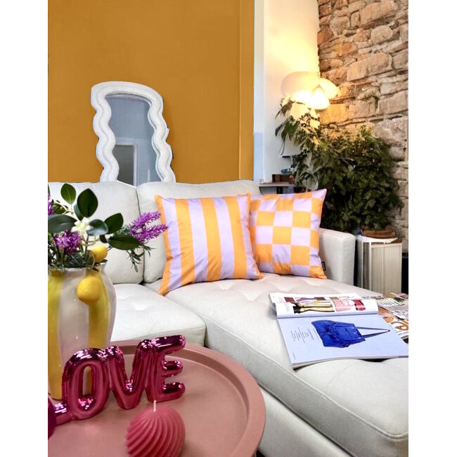 Streep Lila/Geel Kussenhoes | 45x45 cm | Katoen/Polyester