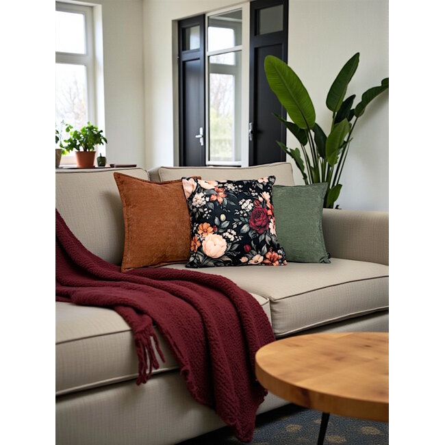 Sierkussen Chenille Piped Groen | 45 x 45 cm | Polyester