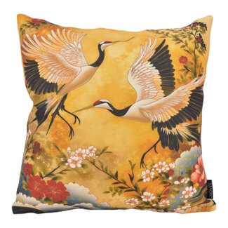 NOVÉE Golden Cranes Kissenbezug | 45x45 cm | Baumwolle/Leinen