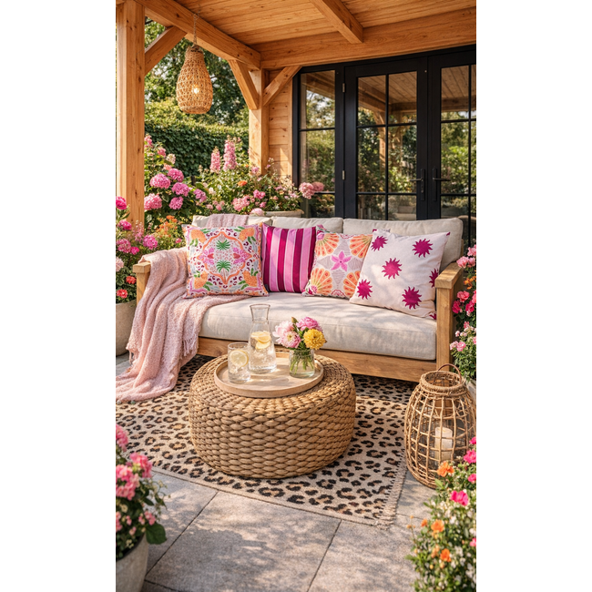 Sunset Stripe Pink - Outdoor Kussenhoes | 45x45 cm | Katoen/Polyester