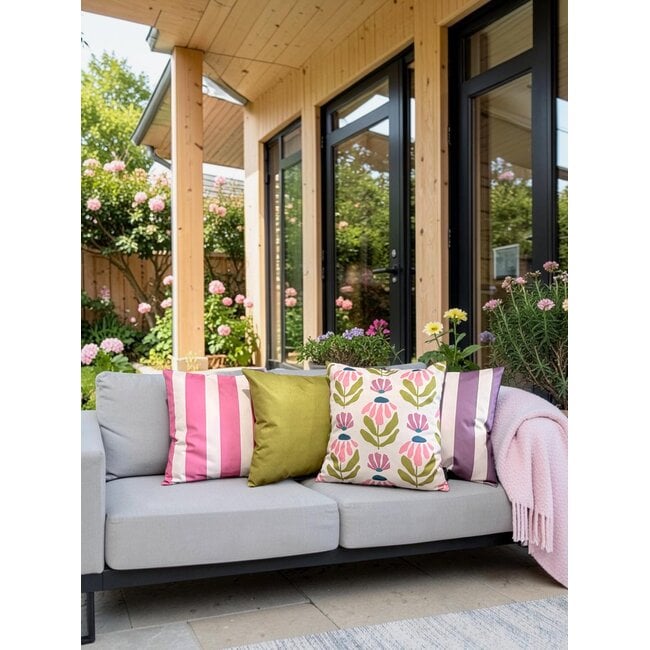 Sierkussen Streep Roze - Outdoor | 45 x 45 cm | Katoen/Polyester
