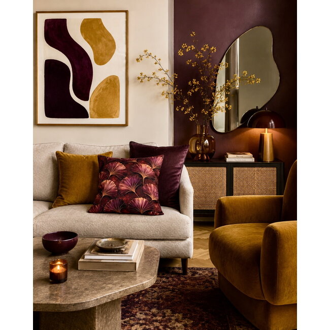 Ginkgo Burgundy Kussenhoes | 45x45 cm | Katoen/Polyester