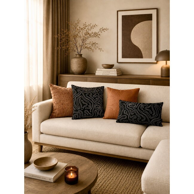 Sierkussen Chenille Flow Zwart | 45 x 45 cm | Velvet/Polyester