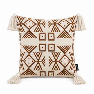 Coffee/White Tassle Kussenhoes | 45x45 cm | Polyester