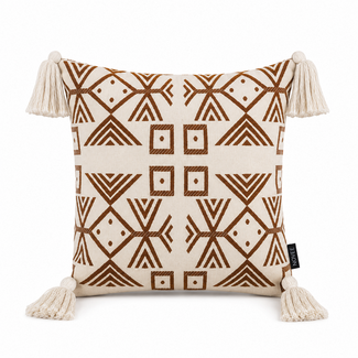 NOVÉE Coffee/White Tassle Kussenhoes | 45x45 cm | Polyester