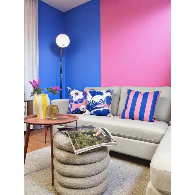 Streep Blauw/Roze Kussenhoes | 45 x 45 cm | Katoen/Polyester