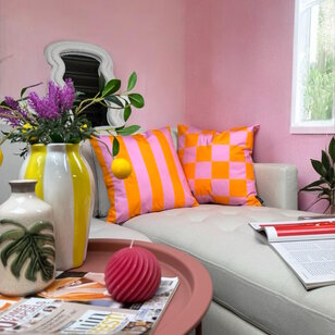 Streep Oranje/Roze Kussenhoes | 45x45 cm | Katoen/Polyester