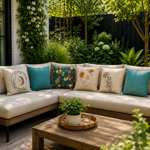 Sierkussen Mae Bloom Petrol - Outdoor | 45 x 45 cm | Katoen