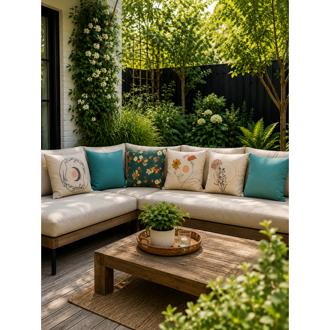 Sierkussen Mae Bloom Petrol - Outdoor | 45 x 45 cm | Katoen
