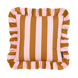 NOVÉE Ruffles Stripe Bruin/Roze Kussenhoes | 45x45 cm | Katoen/Polyester
