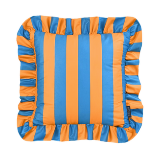 NOVÉE Ruffles Stripe Blauw/Oranje Kussenhoes | 45x45 cm | Katoen/Polyester