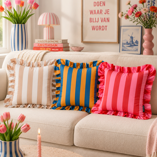 Ruffles Stripe Rood/Roze Kussenhoes | 45x45 cm | Katoen/Polyester