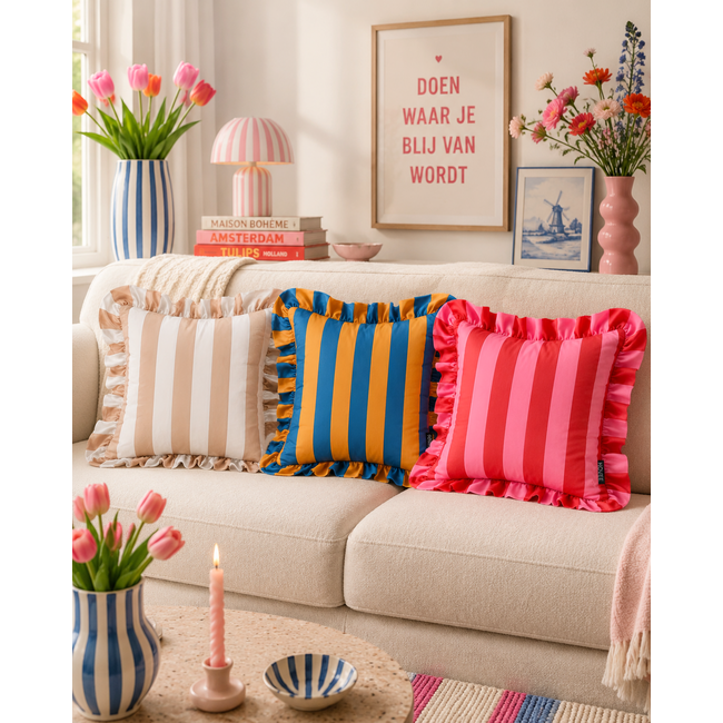Streifen Blau/Rosa Kissenbezug | 45x45 cm | Baumwolle/Polyester - Copy - Copy - Copy - Copy