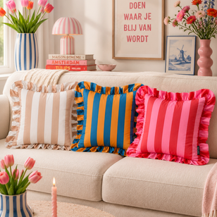 Ruffles Stripe Blauw/Oranje Kussenhoes | 45x45 cm | Katoen/Polyester