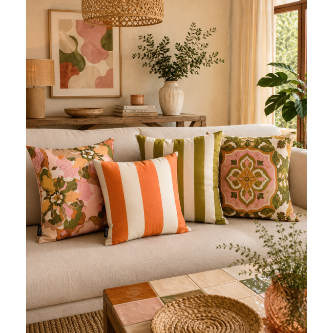 Ela Stripe Cognac Kissenbezug | 45x45 cm | Baumwolle/Leinen - Copy - Copy