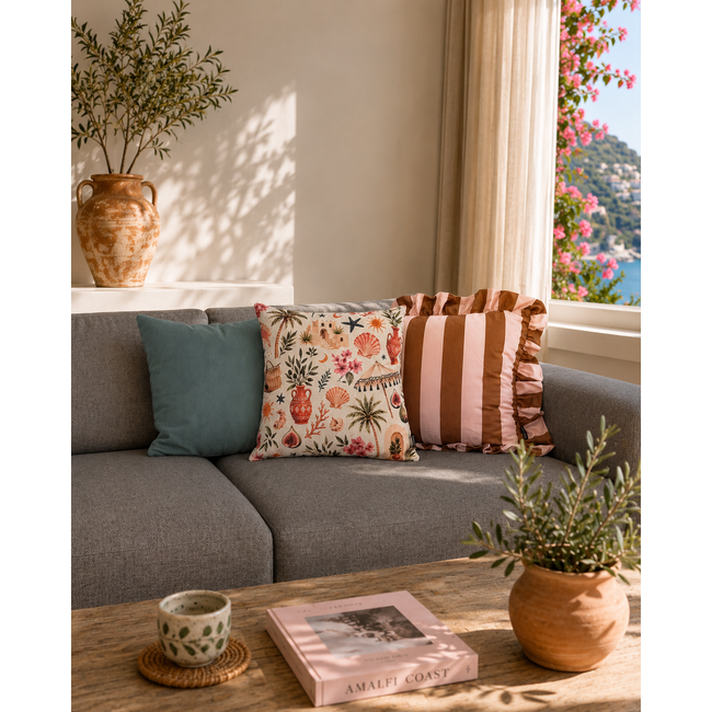 Sierkussen Ruffles Stripe Bruin/Roze | 45x45 cm | Katoen/Polyester
