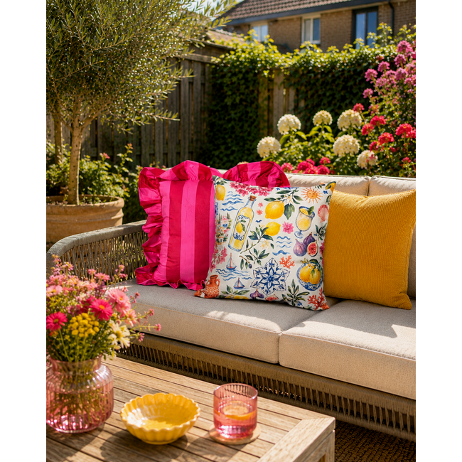 Sierkussen Ruffles Stripe Rood/Roze | 45x45 cm | Katoen/Polyester