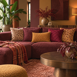 Leopard Bruin/Burgundy Kussenhoes | 45x45 cm | Velvet/Polyester