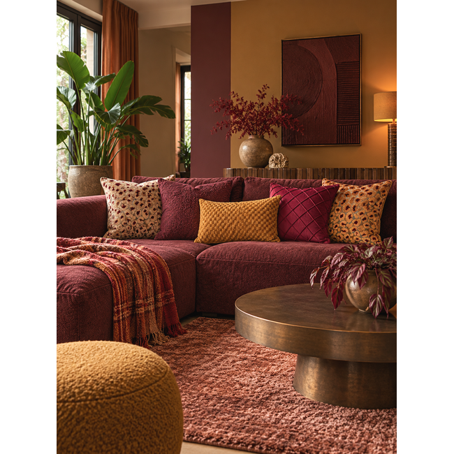 Chenille Checker Oker Kussenhoes | 30x50 cm | Polyester