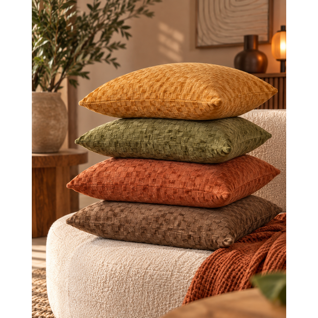 Chenille Checker Groen Kussenhoes | 45x45 cm | Polyester
